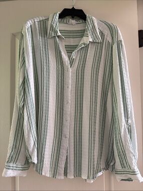Jane and Delancey Mint Green & White Striped Button-Down Shirt
